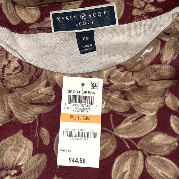 KAREN SCOTT SPORT FLORAL WOMEN'S SIZE PS HALF SLEEVE BURGUNDY NWT - Picture 5 of 10